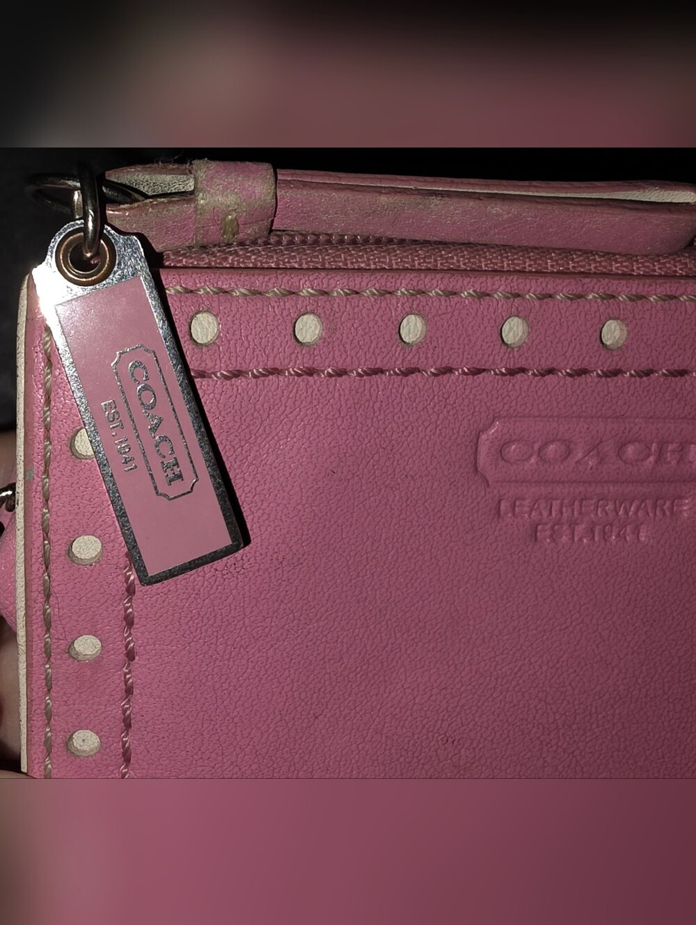 Vintage Coach Pink Leather Stud Zip Wristlet - Picture 6 of 6